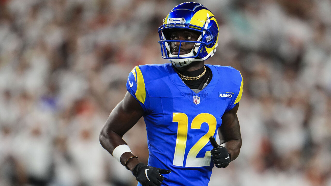 CINCINNATI, OH - SEPTEMBER 25: Van Jefferson #12 of the Los Angeles Rams looks on from the field during at Paycor Stadium on September 25, 2023 in Cincinnati, Ohio.