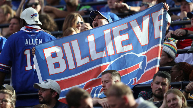 Buffalo Bills fans in the stands during the NFL international match at the Tottenham Hotspur Stadium, London. Picture date: Sunday October 8, 2023.