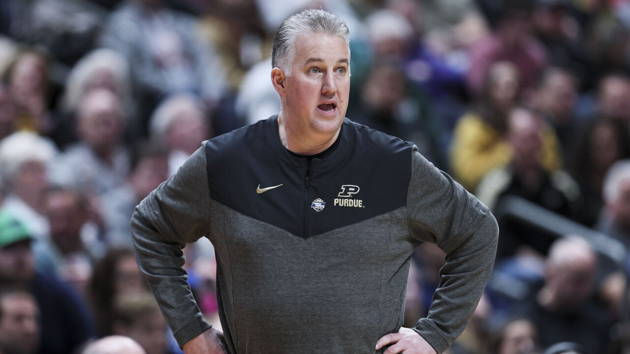 COLUMBUS, OHIO - MARCH 17: Head coach Matt Painter of the Purdue Boilermakers looks on during the first half of a game against the Fairleigh Dickinson Knights in the first round of the NCAA Men's Basketball Tournament at Nationwide Arena on March 17, 2023 in Columbus, Ohio.
