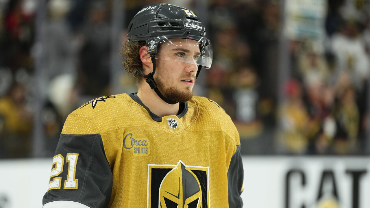 LAS VEGAS, NEVADA - MAY 21: Brett Howden #21 of the Vegas Golden Knights warms up prior to Game Two of the Western Conference Final of the 2023 Stanley Cup Playoffs against the Dallas Stars at T-Mobile Arena on May 21, 2023 in Las Vegas, Nevada.