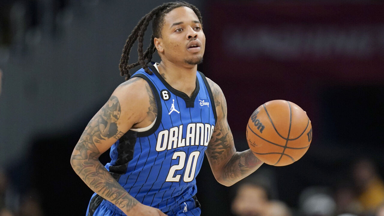 WASHINGTON, DC - MARCH 31: Markelle Fultz #20 of the Orlando Magic dribbles against the Washington Wizards at Capital One Arena on March 31, 2023 in Washington, DC.