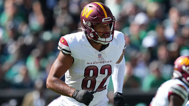 PHILADELPHIA, PENNSYLVANIA - OCTOBER 1: Logan Thomas #82 of the Washington Commanders in action against the Philadelphia Eagles at Lincoln Financial Field on October 1, 2023 in Philadelphia, Pennsylvania.