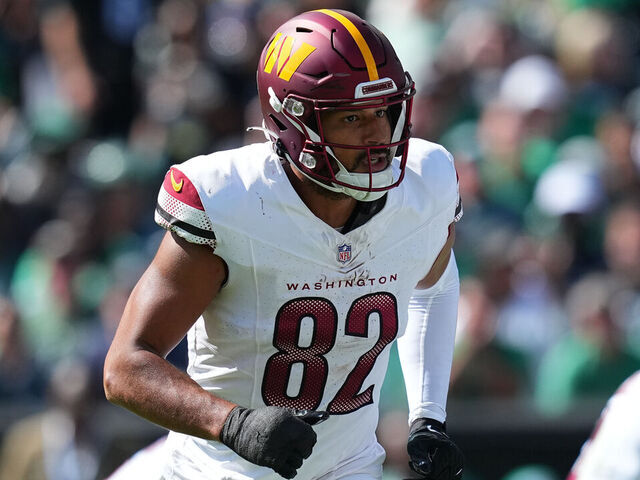 PHILADELPHIA, PENNSYLVANIA - OCTOBER 1: Logan Thomas #82 of the Washington Commanders in action against the Philadelphia Eagles at Lincoln Financial Field on October 1, 2023 in Philadelphia, Pennsylvania.