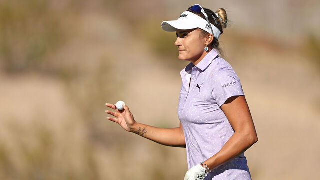 LAS VEGAS, NEVADA - OCTOBER 12: Lexi Thompson of the United States reacts to her putt on the sixth green during the first round of the Shriners Children's Open at TPC Summerlin on October 12, 2023 in Las Vegas, Nevada.