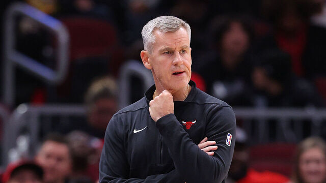 CHICAGO, ILLINOIS - OCTOBER 12: Head coach Billy Donovan of the Chicago Bulls looks on against the Denver Nuggets during the first half at the United Center on October 12, 2023 in Chicago, Illinois.