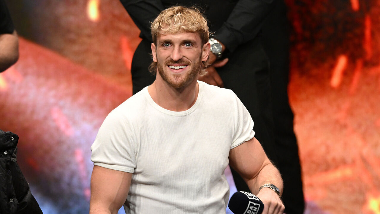 MANCHESTER, ENGLAND - OCTOBER 12: Logan Paul looks on during a KSI v Tommy Fury - Prime Card Press Conference at Manchester Central on October 12, 2023 in Manchester, England.