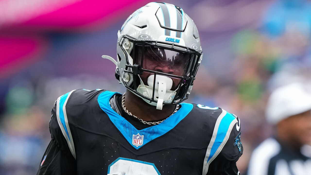 SEATTLE, WASHINGTON - SEPTEMBER 24: Miles Sanders #6 of the Carolina Panthers runs to his position during the second quarter of a game against the Seattle Seahawks at Lumen Field on September 24, 2023 in Seattle, Washington.