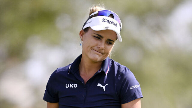 LAS VEGAS, NEVADA - OCTOBER 13: Lexi Thompson of the United States reacts to her missed putt on the eighth hole during the second round of the Shriners Children's Open at TPC Summerlin on October 13, 2023 in Las Vegas, Nevada.
