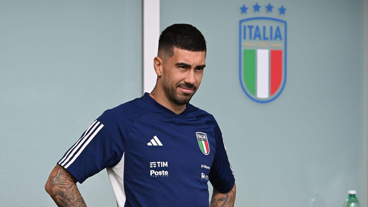 FLORENCE, ITALY - OCTOBER 13: Mattia Zaccagni of Italy looks on during a training center at Centro Tecnico Federale di Coverciano on October 13, 2023 in Florence, Italy.