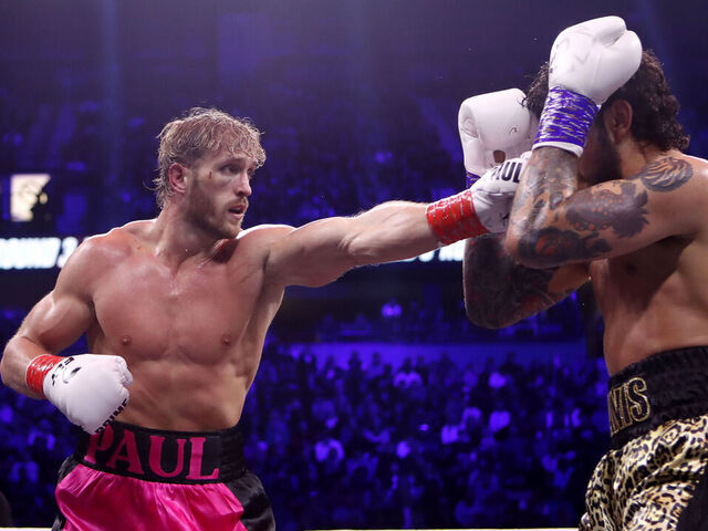 Logan Paul (left) in action against Dillon Danis during the MF and DAZN: X Series event at the AO Arena, Manchester. Picture date: Saturday October 14, 2023.