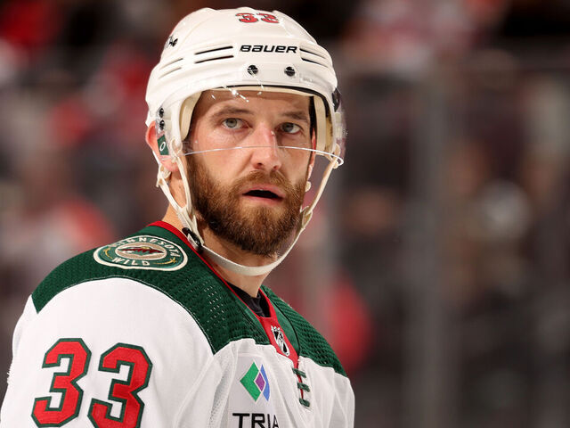 NEWARK, NEW JERSEY - MARCH 21: Alex Goligoski #33 of the Minnesota Wild looks on during the second period against the New Jersey Devils at Prudential Center on March 21, 2023 in Newark, New Jersey.
