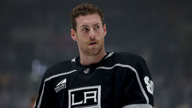 LOS ANGELES, CALIFORNIA - OCTOBER 11: Pierre-Luc Dubois #80 of the Los Angeles Kings during warm up before the game against the Colorado Avalanche in the Los Angeles Kings season opening game at Crypto.com Arena on October 11, 2023 in Los Angeles, California.