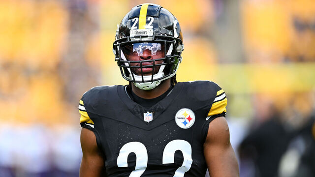PITTSBURGH, PENNSYLVANIA - OCTOBER 08: Najee Harris #22 of the Pittsburgh Steelers looks on prior to a game against the Baltimore Ravens at Acrisure Stadium on October 08, 2023 in Pittsburgh, Pennsylvania.
