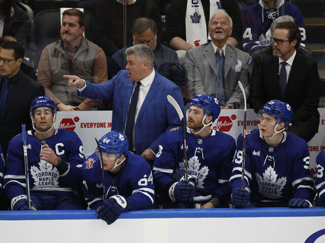 TORONTO. Toronto Maple Leafs coach Sheldon Keefe ( blue suit) behind the bench against the Montreal Canadiens in first period NHL acton .(R.J.Johnston/Toronto Star)