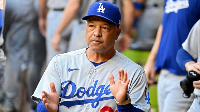 PHOENIX, ARIZONA - OCTOBER 11: Manager Dave Roberts of the Los Angeles Dodgers looks on before Game Three of the Division Series against the Arizona Diamondbacks at Chase Field on October 11, 2023 in Phoenix, Arizona.