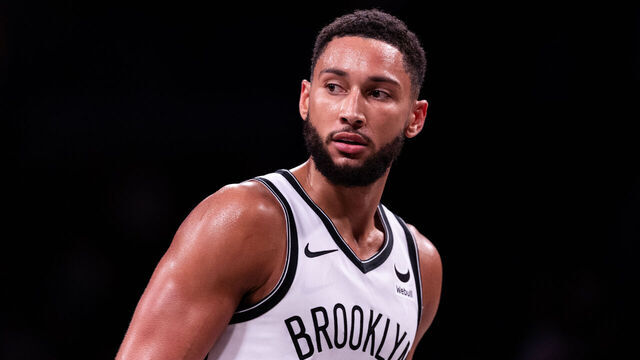 NEW YORK, NEW YORK - OCTOBER 16: Ben Simmons #10 of the Brooklyn Nets looks on during the fourth quarter of the preseason game against the Philadelphia 76ers at Barclays Center on October 16, 2023 in New York City.