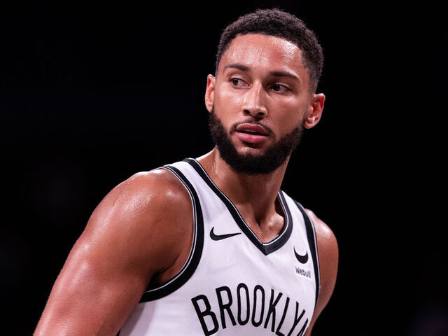 NEW YORK, NEW YORK - OCTOBER 16: Ben Simmons #10 of the Brooklyn Nets looks on during the fourth quarter of the preseason game against the Philadelphia 76ers at Barclays Center on October 16, 2023 in New York City.