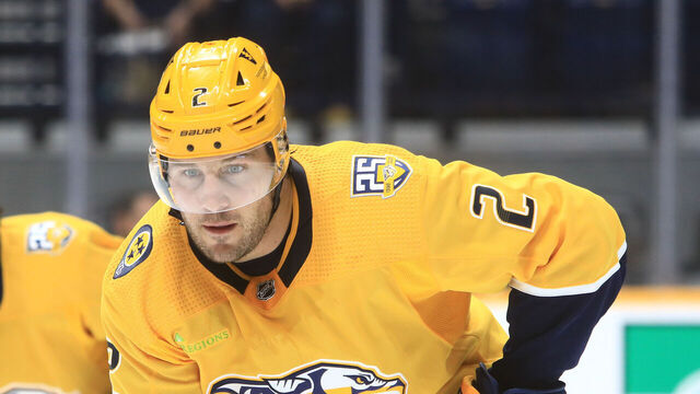 NASHVILLE, TN - SEPTEMBER 27: Nashville Predators defenseman Luke Schenn (2) is shown during the NHL preseason game between the Nashville Predators and Tampa Bay Lightning, held on September 27, 2023, at Bridgestone Arena in Nashville, Tennessee.