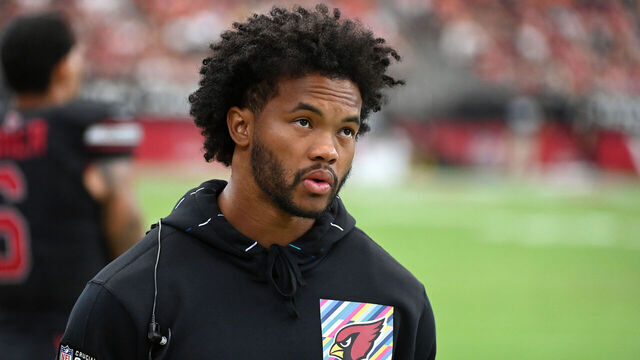 GLENDALE, ARIZONA - OCTOBER 08: Kyler Murray #1 of the Arizona Cardinals looks on from the sidelines against the Cincinnati Bengals at State Farm Stadium on October 08, 2023 in Glendale, Arizona.