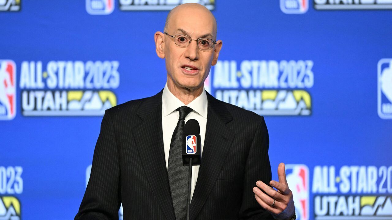 Commissioner of the NBA (National Basketball Association) Adam Silver speaks during a press conference in Salt Lake City, Utah, on February 18, 2023.
