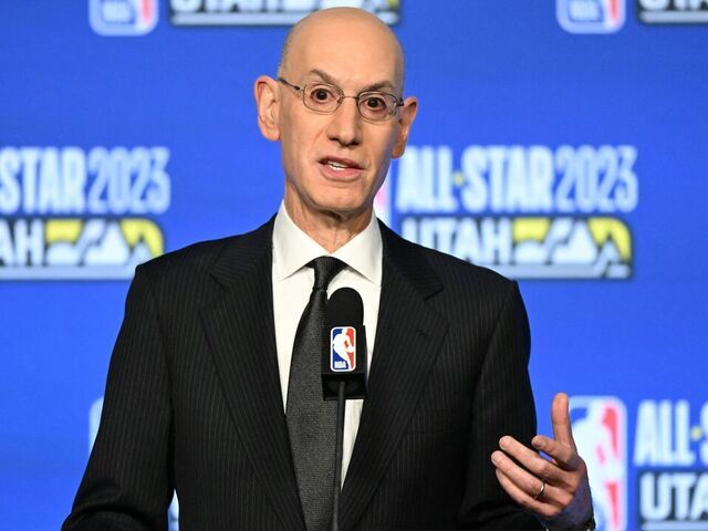 Commissioner of the NBA (National Basketball Association) Adam Silver speaks during a press conference in Salt Lake City, Utah, on February 18, 2023.