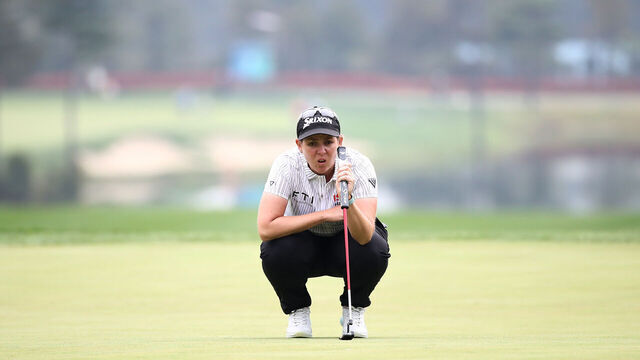GYEONGGI-DO, SOUTH KOREA - OCTOBER 19: Ashleigh Buhai of South Africa lines up a putt on the eighth green during the first round of the BMW Ladies Championship on the Seowon Hills course at Seowon Valley Country Club on October 19, 2023 in Gyeonggi-do, South Korea.