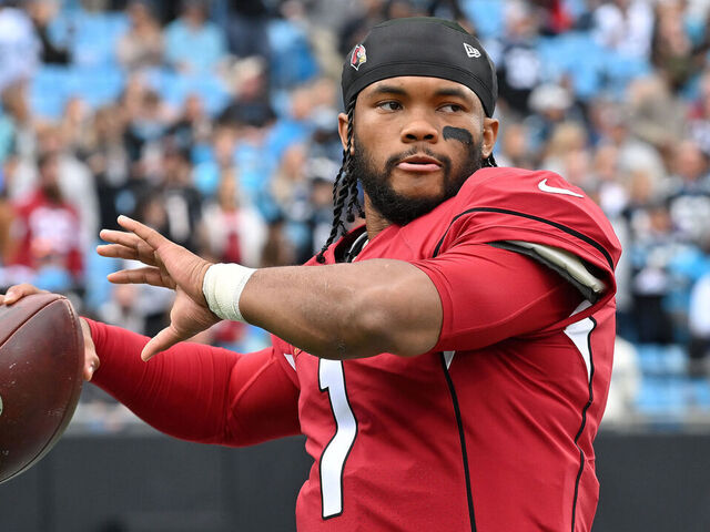 CHARLOTTE, NORTH CAROLINA - OCTOBER 02: Kyler Murray #1 of the Arizona Cardinals warms up during their game against the Carolina Panthers at Bank of America Stadium on October 02, 2022 in Charlotte, North Carolina.