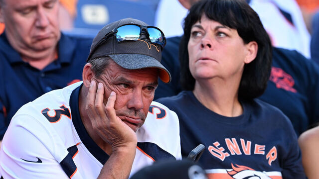 DENVER, COLORADO - SEPTEMBER 17: Denver Broncos fans are disappointed with the teams play at the end of the game at Empower Field at Mile High on September 17, 2023 in Denver, Colorado. The Denver Broncos lost 35-33 to the Washington Commanders during week 2 of the 2023 NFL season.