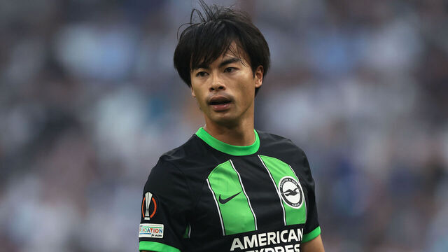 MARSEILLE, FRANCE - OCTOBER 05: Kaoru Mitoma of Brighton looks on during the UEFA Europa League Group B match between Olympique de Marseille and Brighton & Hove Albion at Stade de Marseille on October 05, 2023 in Marseille, France.
