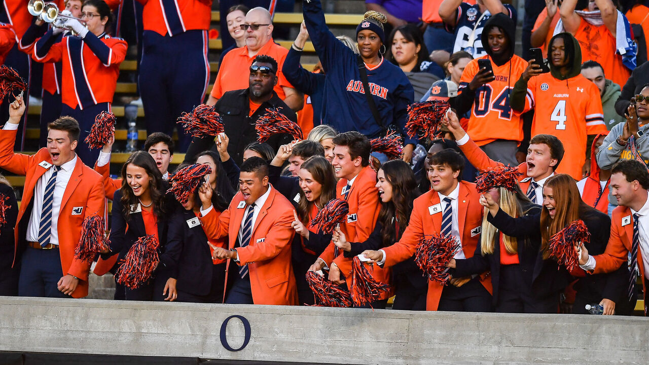 BERKELEY, CA - SEPTEMBER 09: Auburn Tigers fans get pumped up prior to the college football game between Auburn Tigers against the California Golden Bears on September 9, 2023 at California Memorial Stadium in Berkeley, CA