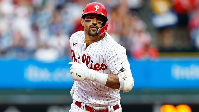 PHILADELPHIA, PA - AUGUST 04: Nick Castellanos #8 of the Philadelphia Phillies rounds the bases after hitting a two run home run during the first inning during the game against the Kansas City Royals on August 4, 2023 at Citizens Bank Park in Philadelphia, Pennsylvania.