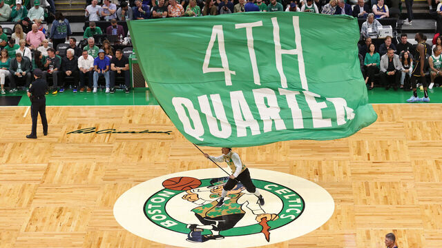 BOSTON, MA - JUNE 8: Mascot Lucky the Leprechaun of the Boston Celtics waves the flag during Game Three of the 2022 NBA Finals against the Golden State Warriors on June 8, 2022 at TD Garden in Boston, Massachusetts. NOTE TO USER: User expressly acknowledges and agrees that, by downloading and or using this photograph, user is consenting to the terms and conditions of Getty Images License Agreement. Mandatory Copyright Notice: Copyright 2022 NBAE