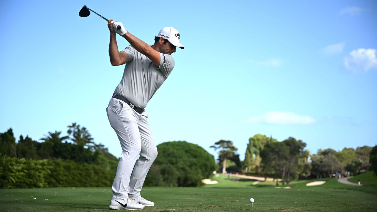 SAN ROQUE, SPAIN - OCTOBER 20: Adrian Otaegui of Spain plays tees off on the 11th during Day Two of the Estrella Damm N.A. Andalucía Masters at Real Club de Golf Sotogrande on October 20, 2023 in San Roque, Spain.