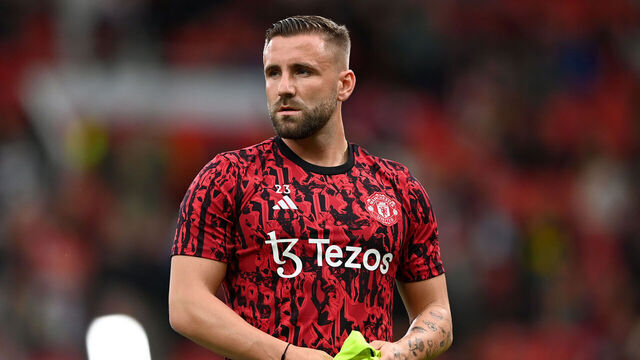 MANCHESTER, ENGLAND - AUGUST 14: Luke Shaw of Manchester United warms up ahead of the Premier League match between Manchester United and Wolverhampton Wanderers at Old Trafford on August 14, 2023 in Manchester, England.