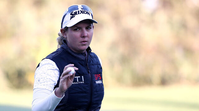 GYEONGGI-DO, SOUTH KOREA - OCTOBER 21: Ashleigh Buhai of South Africa reacts after sinking her putt on the 18th green during the third round of the BMW Ladies Championship on the Seowon Hills course at Seowon Valley Country Club on October 21, 2023 in Gyeonggi-do, South Korea.