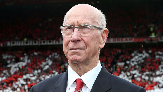 MANCHESTER, ENGLAND - APRIL 03: Sir Bobby Charlton of Manchester United attends the unveiling of a stand renamed in his honour ahead of the Barclays Premier League match between Manchester United and Everton at Old Trafford on April 3, 2016 in Manchester, England.