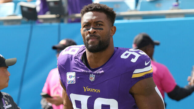 CHARLOTTE, NC - OCTOBER 01: Minnesota Vikings linebacker Danielle Hunter (99) during an NFL football game between the Minnesota Vikings and the Carolina Panthers on October 1, 2023 at Bank of America Stadium in Charlotte, N.C.