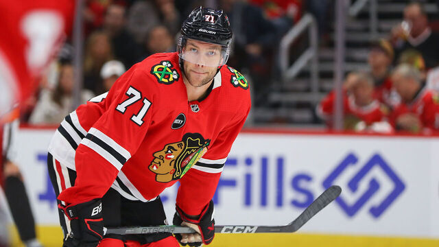 CHICAGO, IL - OCTOBER 21: Chicago Blackhawks left wing Taylor Hall (71) looks on during a game between the Vegas Golden Knights and the Chicago Blackhawks on October 21, 2023 at the United Center in Chicago, IL.