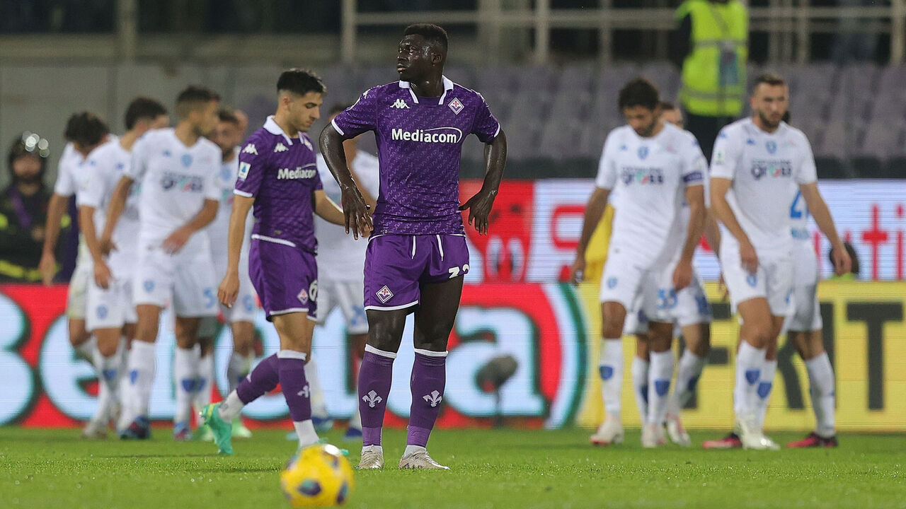 FLORENCE, ITALY - OCTOBER 23: Alfred Duncan of ACF Fiorentina reacts during the Serie A TIM match between ACF Fiorentina and Empoli FC at Stadio Artemio Franchi on October 23, 2023 in Florence, Italy.