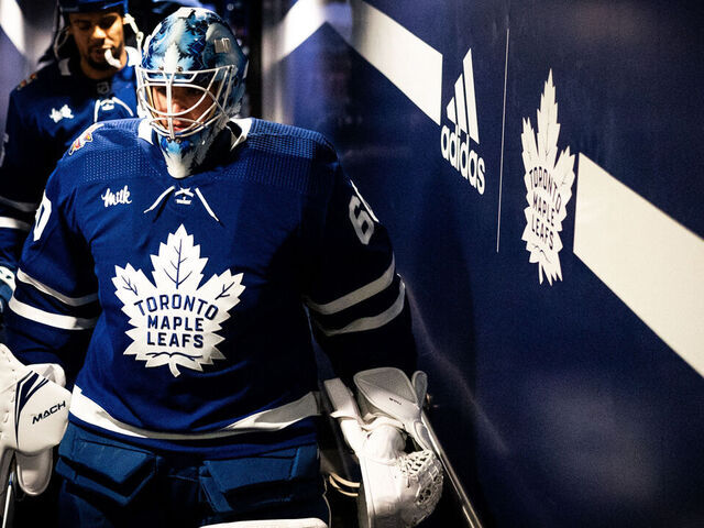 TORONTO, ON - OCTOBER 16: Joseph Woll #60 of the Toronto Maple Leafs walks to the ice before playing the Chicago Blackhawks at the Scotiabank Arena on October 16, 2023 in Toronto, Ontario, Canada.