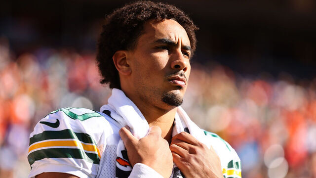 DENVER, COLORADO - OCTOBER 22: Jordan Love #10 of the Green Bay Packers looks on during the second half of the game against the Denver Broncos at Empower Field At Mile High on October 22, 2023 in Denver, Colorado.