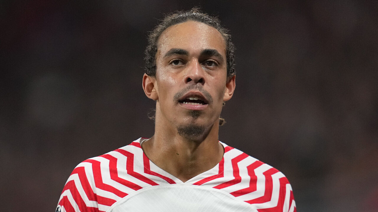 LEIPZIG, GERMANY - OCTOBER 4: Yussuf Poulsen of RB Leipzig looks on during the UEFA Champions League match between RB Leipzig and Manchester City at Red Bull Arena on October 4, 2023 in Leipzig, Germany.