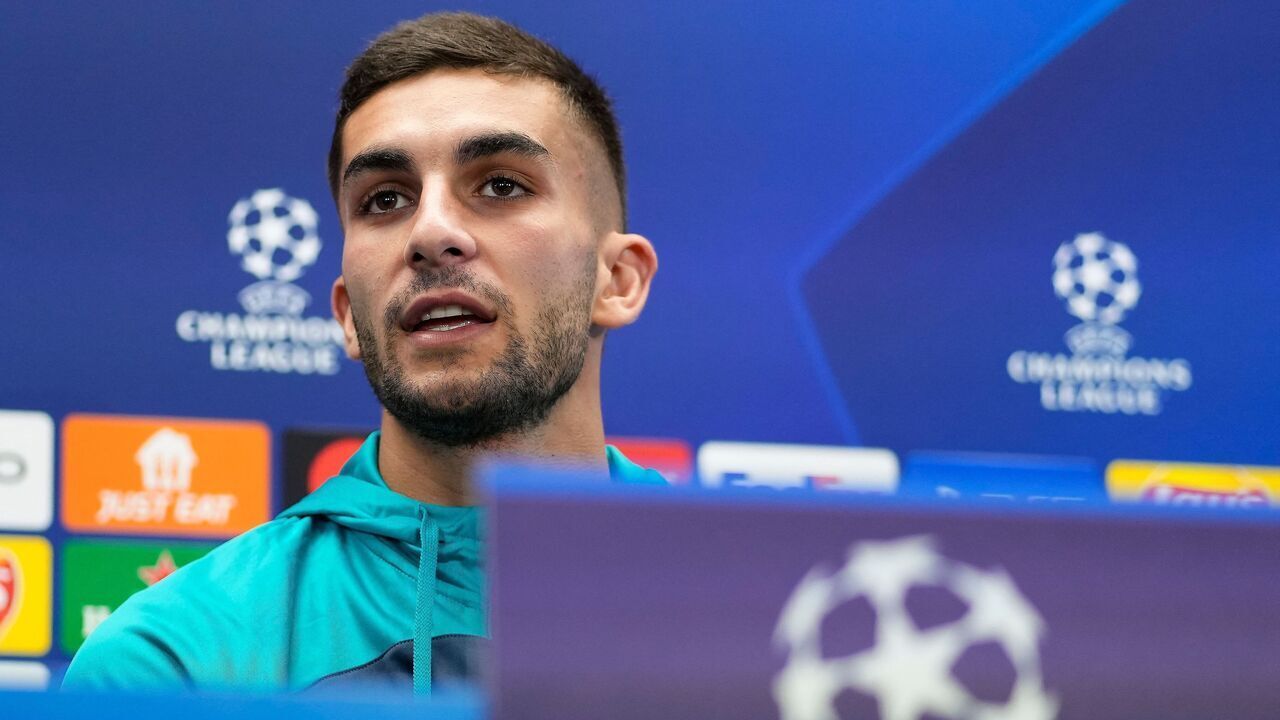 Barcelona's Spanish forward #07 Ferran Torres holds a press conference at the Joan Gamper training ground in Sant Joan Despi, near Barcelona, on October 24, 2023, on the eve of their UEFA Champions League 1st round Group H football match against Shakhtar Donetsk.