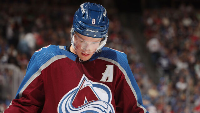 DENVER, COLORADO - OCTOBER 21: Cale Makar #8 of the Colorado Avalanche skates against the Carolina Hurricanes at Ball Arena on October 21, 2023 in Denver, Colorado.