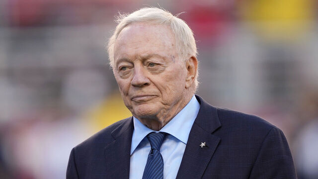 SANTA CLARA, CALIFORNIA - OCTOBER 08: Dallas Cowboys owner Jerry Jones is seen on the field looking on during pregame warm ups prior to a game against the San Francisco 49ers at Levi's Stadium on October 08, 2023 in Santa Clara, California.