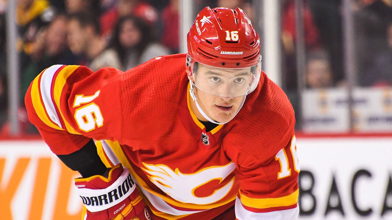 CALGARY, CANADA - OCTOBER 11: Nikita Zadorov #16 of the Calgary Flames in action against the Winnipeg Jets during an NHL game at Scotiabank Saddledome on October11, 2023 in Calgary, Alberta, Canada.