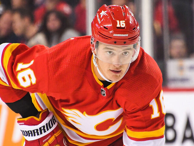 CALGARY, CANADA - OCTOBER 11: Nikita Zadorov #16 of the Calgary Flames in action against the Winnipeg Jets during an NHL game at Scotiabank Saddledome on October11, 2023 in Calgary, Alberta, Canada.