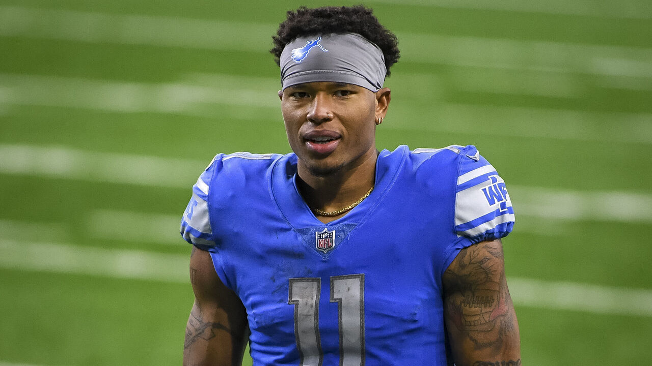 DETROIT, MICHIGAN - DECEMBER 13: Marvin Jones #11 of the Detroit Lions looks on after the game against the Green Bay Packers at Ford Field on December 13, 2020 in Detroit, Michigan.