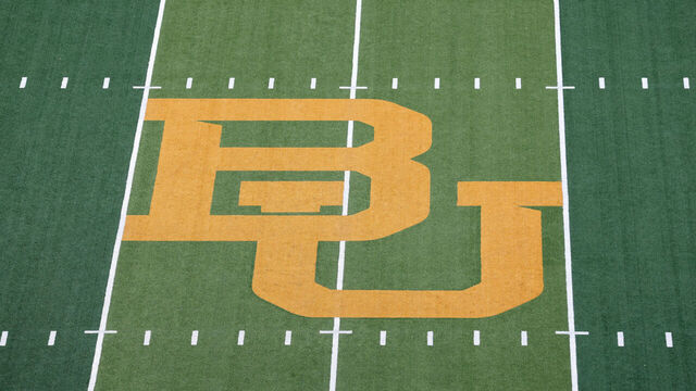 WACO, TEXAS - SEPTEMBER 23: A view of the midfield logo before the game between the Baylor Bears and the Texas Longhorns at McLane Stadium on September 23, 2023 in Waco, Texas.