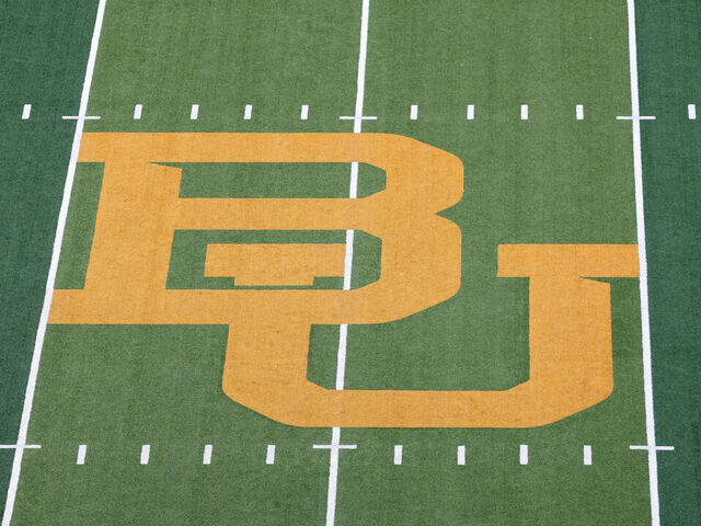 WACO, TEXAS - SEPTEMBER 23: A view of the midfield logo before the game between the Baylor Bears and the Texas Longhorns at McLane Stadium on September 23, 2023 in Waco, Texas.